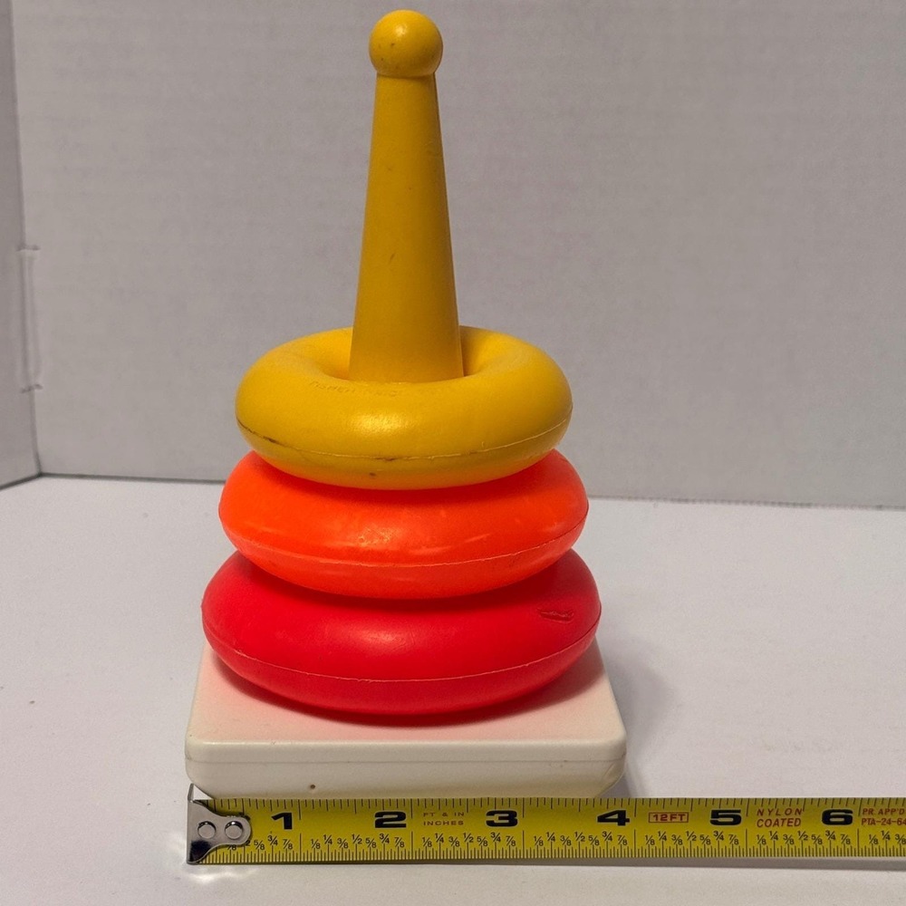 Vintage Fisher Price Rock-a-Stack Stacking Toy 3 Rings Yellow Post Rocking Base* - Picture 7 of 7